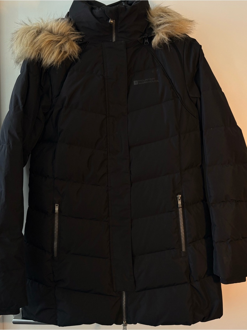 Mountain Warehouse Black Puffer Jacket with Faux Fur Hood – Women’s